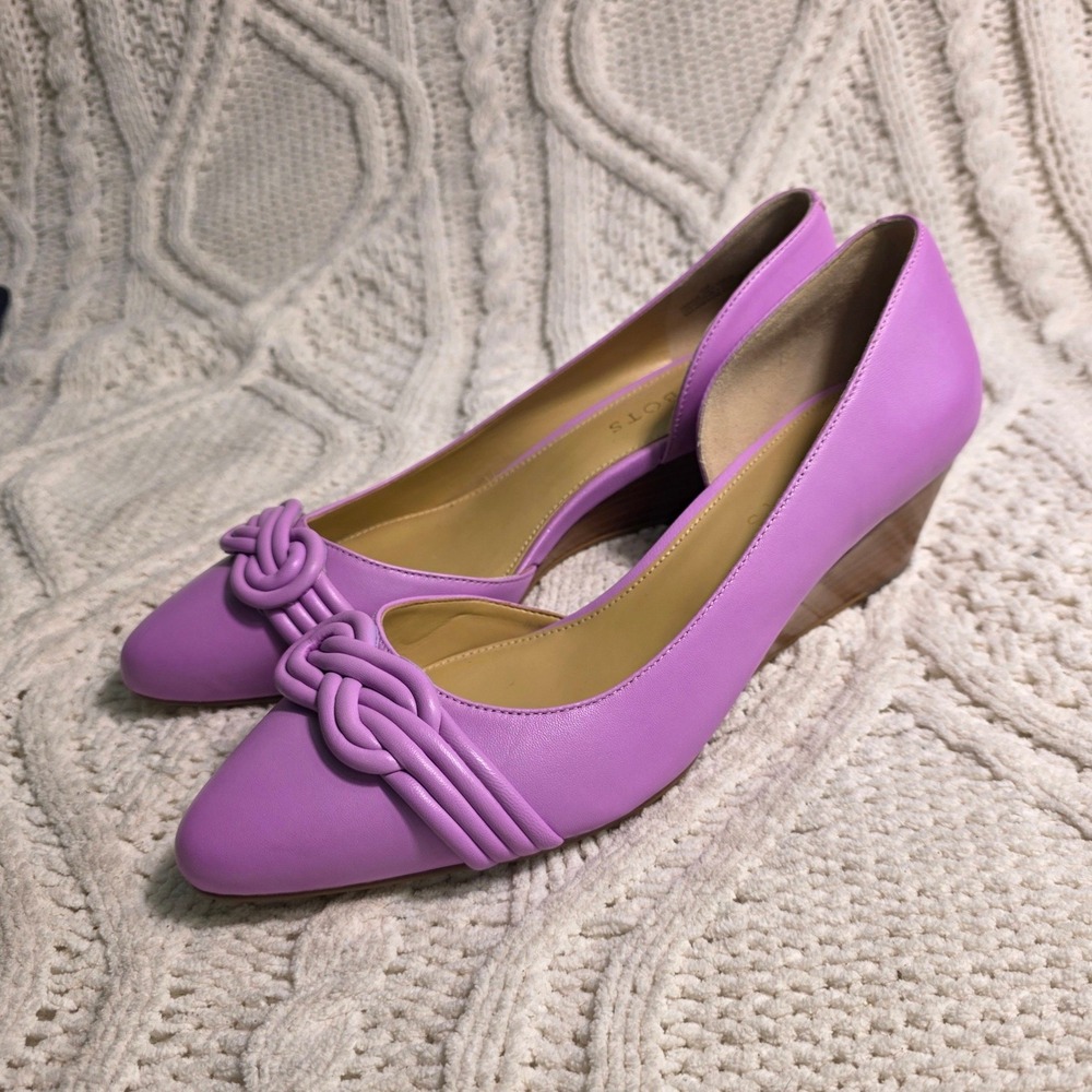 Talbots Wedge Pumps Magenta Purple Leather Knot Detail‎ D'Orsay Women 8M NEW